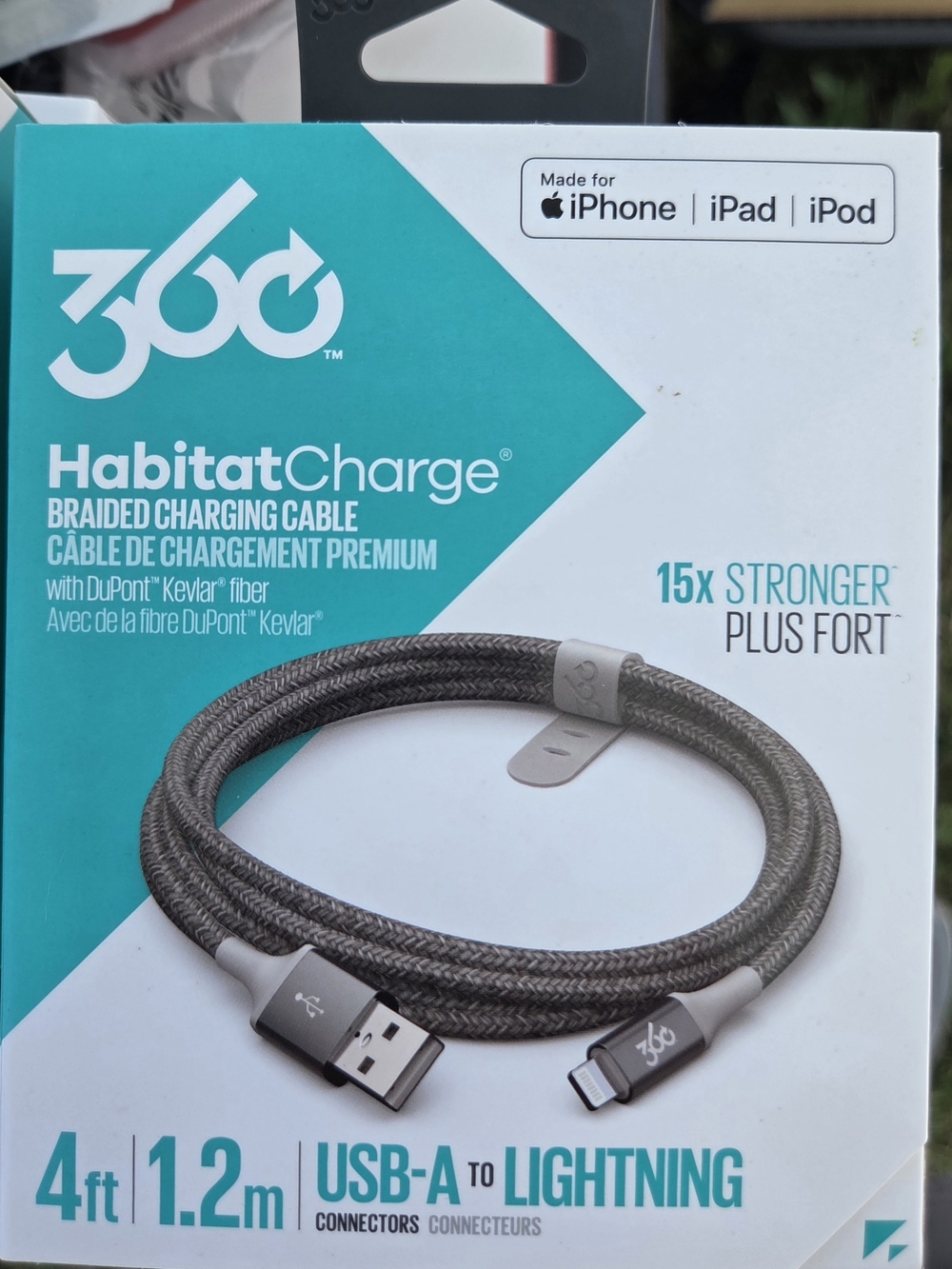 Habitat 360 Braided USB-A to Lightning Cable — Gray